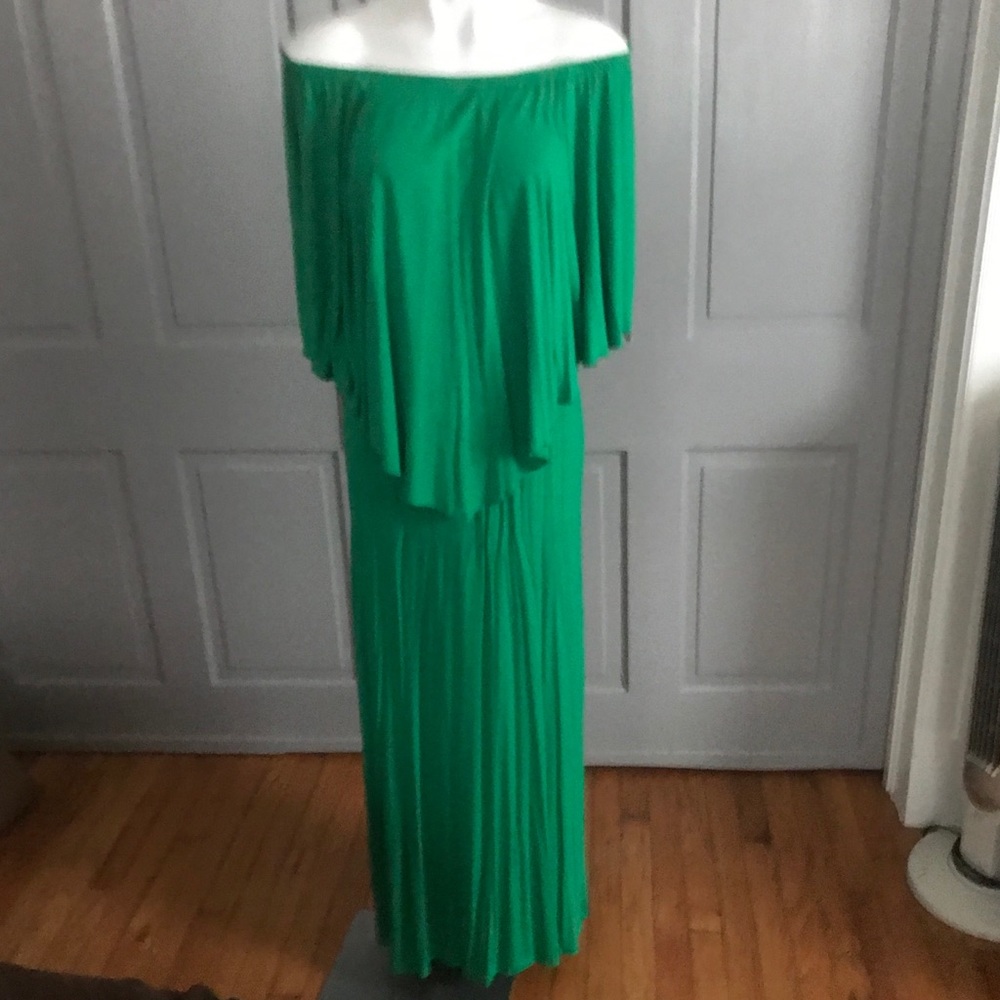 Saks Fifth Avenue green off the shoulder maxi